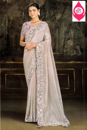 Light lavender embroidered saree