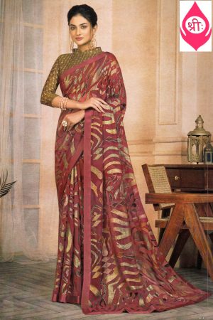 Maroon glass nylon saree