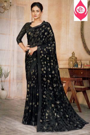 Black polka dot glass nylon saree