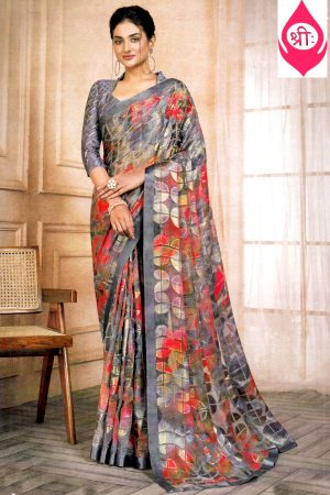 Grey glass nylon saree