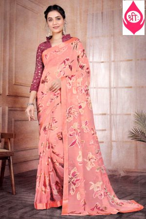 Peach glass nylon saree