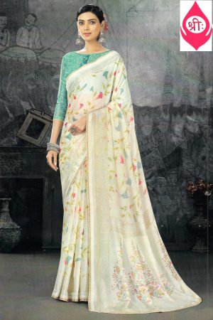 Cream georgette floral saree