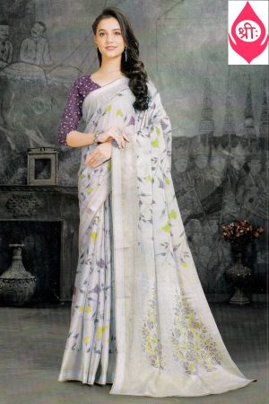 Lilac georgette floral saree