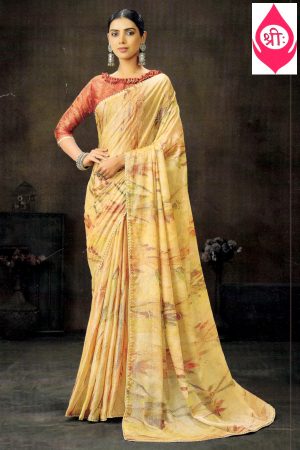 Light yellow georgette saree