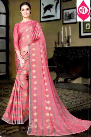 Blush pink georgette saree