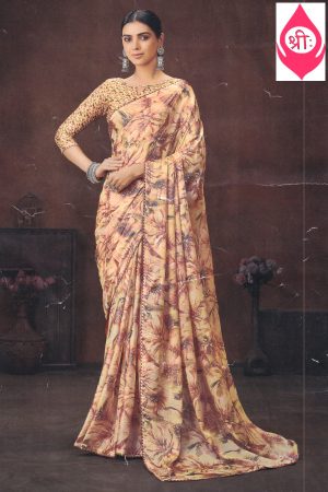 Light mustard abstract georgette saree